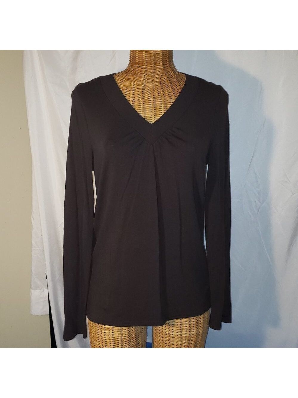 Ladies JANA Long Sleeve V Neck Tunic in Brown - M